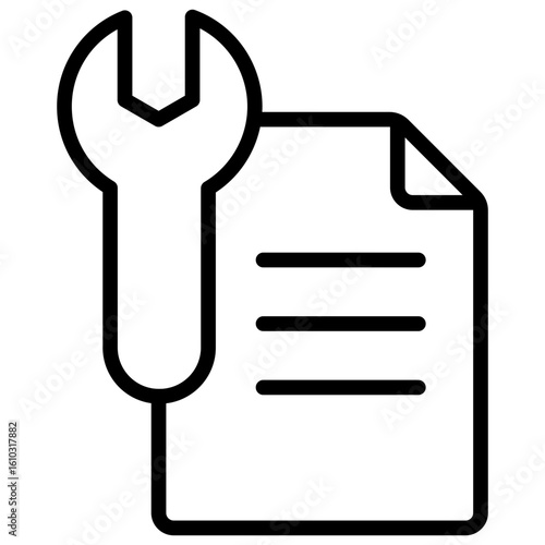 Tool Document Outline Icon Vector Design - File with wrench symbol, indicating repair report, instruction sheet, or configuration file