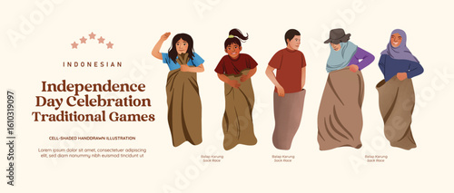 Isolated sack race indonesian independence day culture illustration