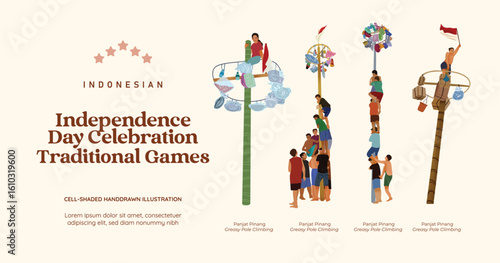 Isolated greasy pole climbing indonesian independence day culture illustration