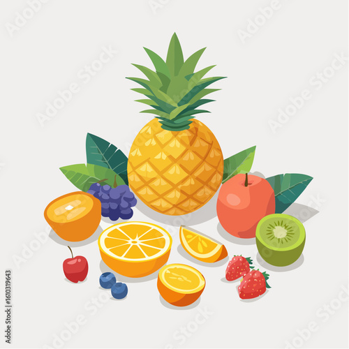 Vibrant Fruit Medley: A Colorful Still Life Composition for Healthy Eating Promotion
