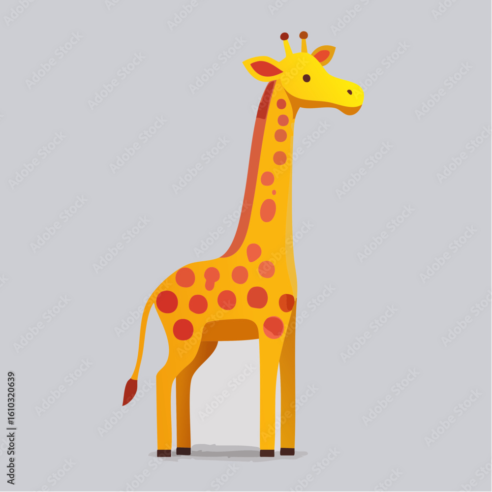 Fototapeta premium A charming illustration of a giraffe standing tall against a soft gray backdrop creating a vibrant and playful scene