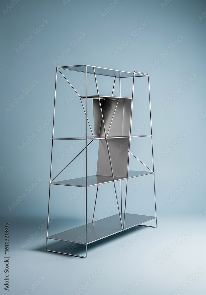 Naklejka premium Minimalist metal frame bookcase showcasing modern geometric design and simplicity