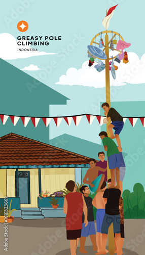 Layout idea  indonesian independence day greasy pole climbing Flat Design Illustration