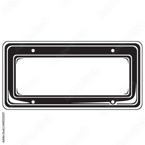 Vector illustration of a classic rectangular license plate frame black and white vintage art