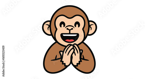 A cheerful cartoon monkey happily claps its hands.
