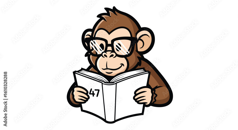 custom made wallpaper toronto digitalCartoon monkey wearing glasses, engrossed in reading an open book.