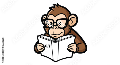 Wallpaper Mural Cartoon monkey wearing glasses, engrossed in reading an open book. Torontodigital.ca