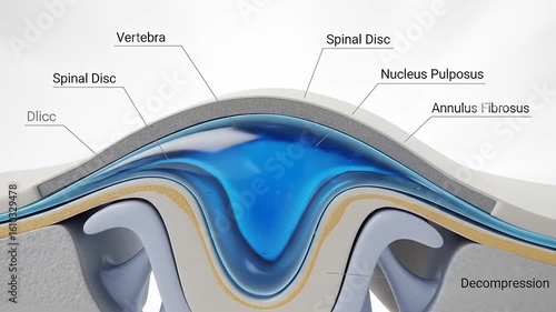 Cross-section of a spinal disc showing layers and decompression