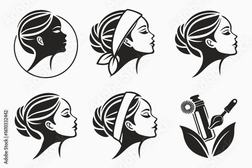 Womans profile with various hairstyles