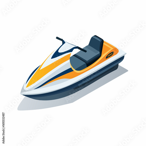 Isometric illustration of a stylish yellow and blue jet ski on a white background