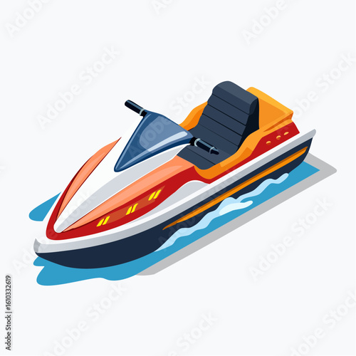 Isometric Illustration of a Stylish Jet Ski on Water, Perfect for Recreation