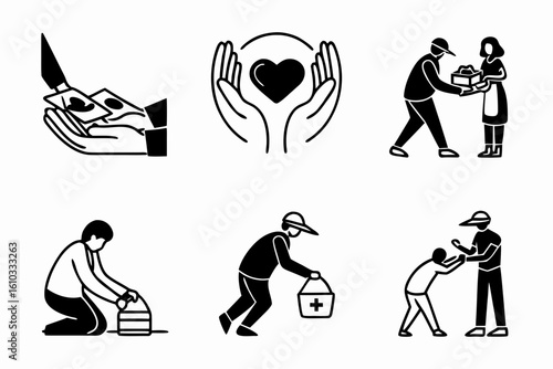 Group of icons showing acts of giving and assistance