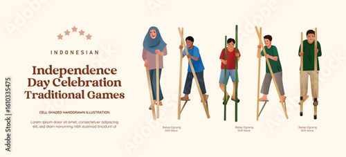 Isolated indonesia stilt race traditional game illustration
