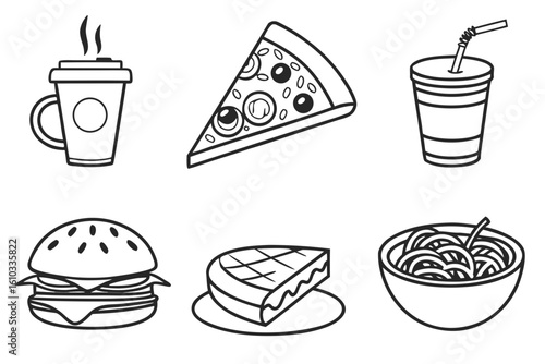 A collection of six popular food and drink icons