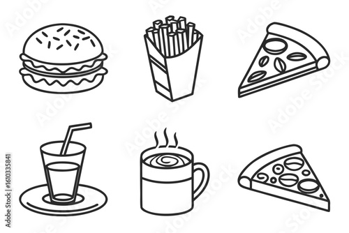 A collection of six popular food and drink icons
