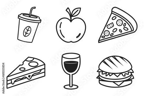A collection of six popular food and drink icons