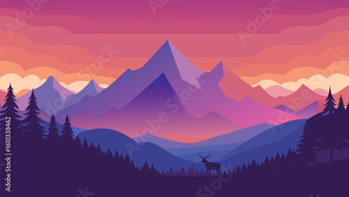 Minimalist Landscape Vector Illustration with Simple Shapes and Basic Color Palette