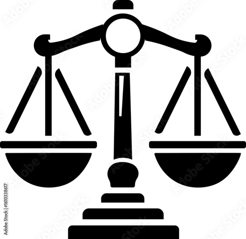 Unique design icon of justice Justice balance icon in black and white shows law and equity with transparent background Black balance scale icon representing justice and law on a white background