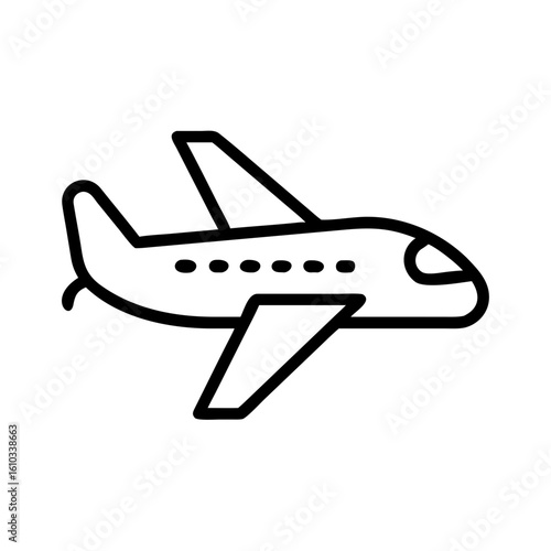 Vacation airplane icon, travel planning context, minimalist style, black and white graphic