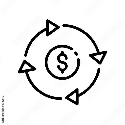 Currency exchange cycle icon, financial transaction context, minimalist style, black and white graphic