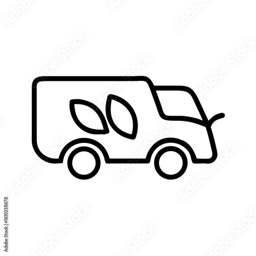 Eco-friendly tour van icon, sustainable travel context, minimalist style, black and white graphic