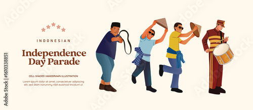 Isolated indonesia independence day traditional parade culture illustration