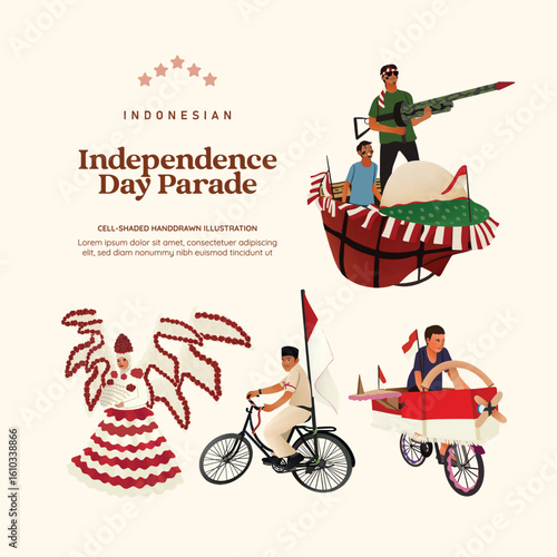 Isolated indonesia independence day traditional parade culture illustration