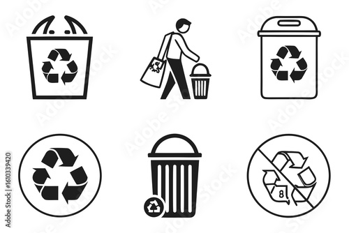 Icons related to waste management and recycling