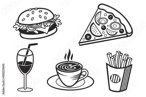 A collection of popular fast food and beverage icons