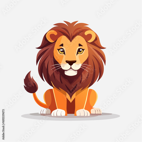 Cartoon Lion Illustration: Cute and Playful Animal Character Design on a White Background