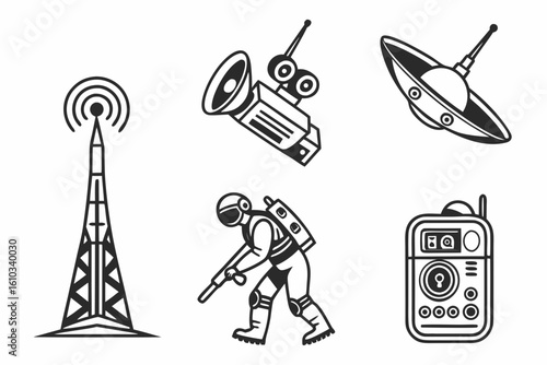 Icons related to communication and space exploration