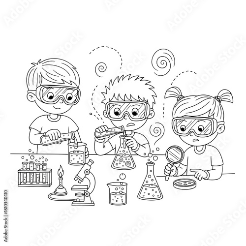 Kids Doing Science Experiment Coloring Page