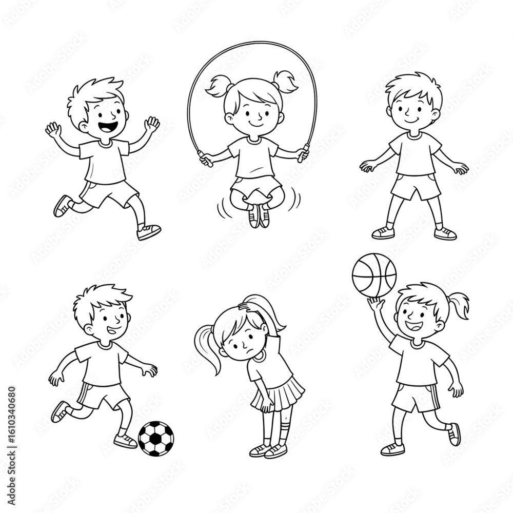 Active Kids: Line Art Illustrations of Children Playing Sports Active Kids: Line Art Illustrations of Children Playing Sports