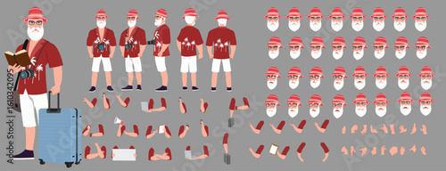 Traveler character model sheet, Character poses, expressions, Walk cycle, Run cycle animated character sequences.