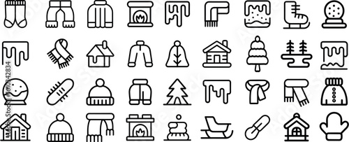 winter line icons set, 