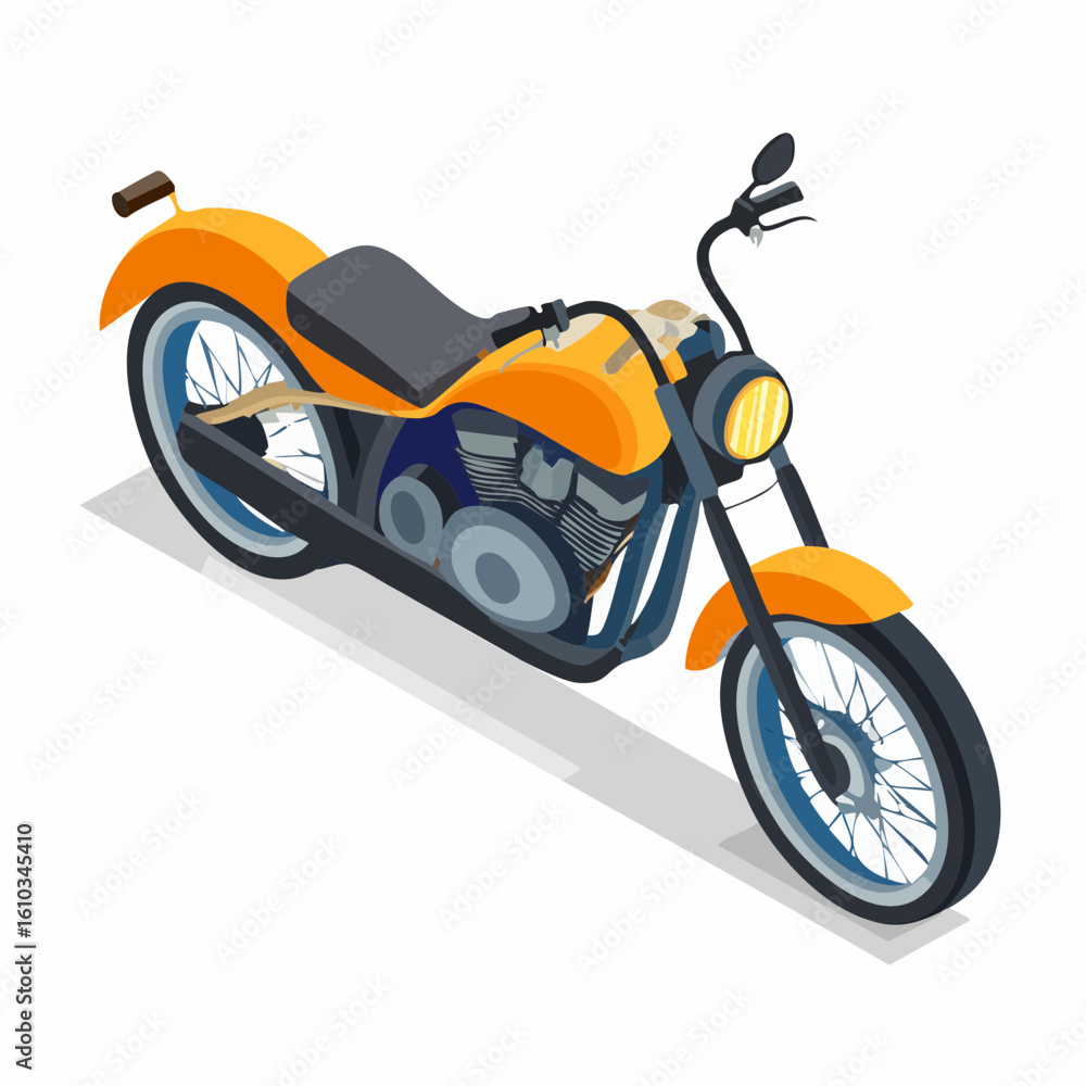 Obraz premium Isometric Illustration of a Classic Orange Motorcycle with Detailed Engine and Design Features