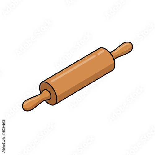 A simple illustration of a classic wooden rolling pin, angled, ready for baking.