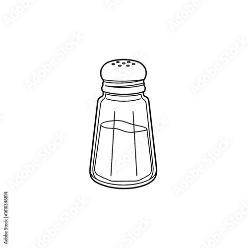 A simple line drawing of a salt shaker, showing its shape and the salt inside.