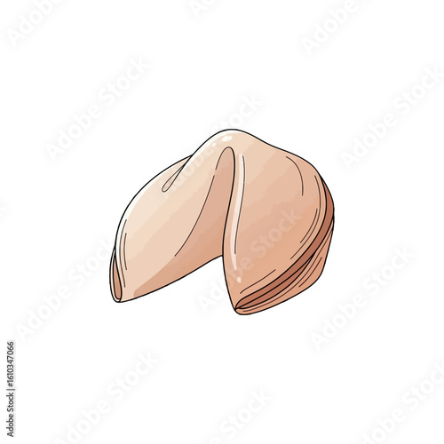 A delicately drawn fortune cookie, slightly opened, showcasing its layered interior.