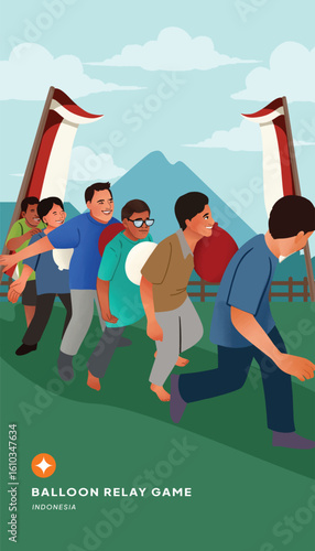 Illustration of a Balloon Relay Race in Indonesian Culture