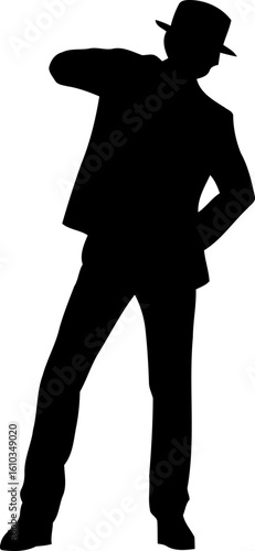 Gentleman standing pose with fedora hat silhouette
