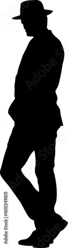 Gentleman standing pose with fedora hat silhouette