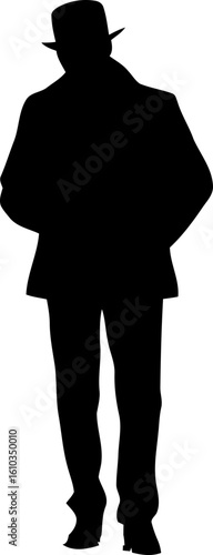 Gentleman standing pose with fedora hat silhouette