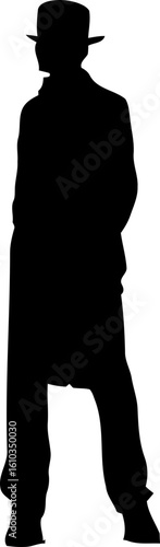 Gentleman standing pose with fedora hat silhouette