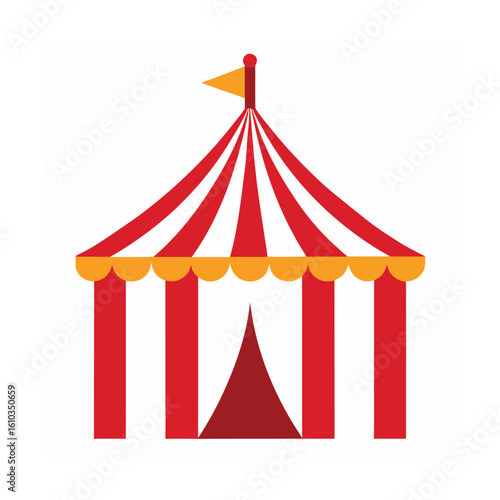 A large circus tent with a bright flag 