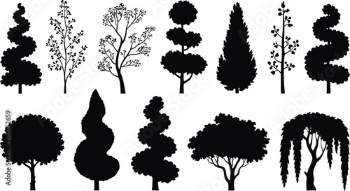 Diverse Tree Silhouettes Collection trees black and white