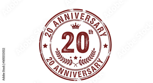 Distressed Red 20th Anniversary Stamp with Crown and Laurel Wreaths