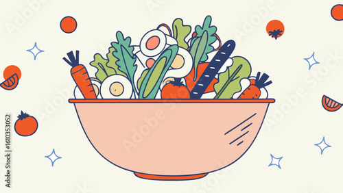 Fresh salad with tomatoes, lettuce, cucumber, and olives

