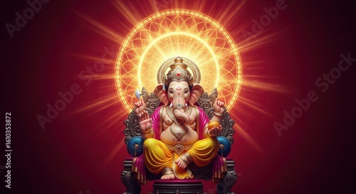 Wallpaper Mural Ganesha on Royal Throne with Glowing Mandala – 4K Ganesh Wallpaper HD Torontodigital.ca