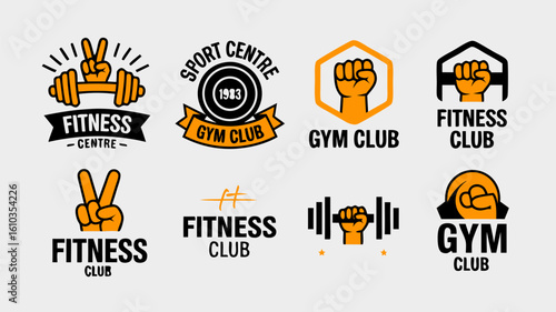Arm wrestling vector options showcase gym logos in vibrant fitness colors. Suitable for gym branding, fitness centers, sport events, or merchandise.